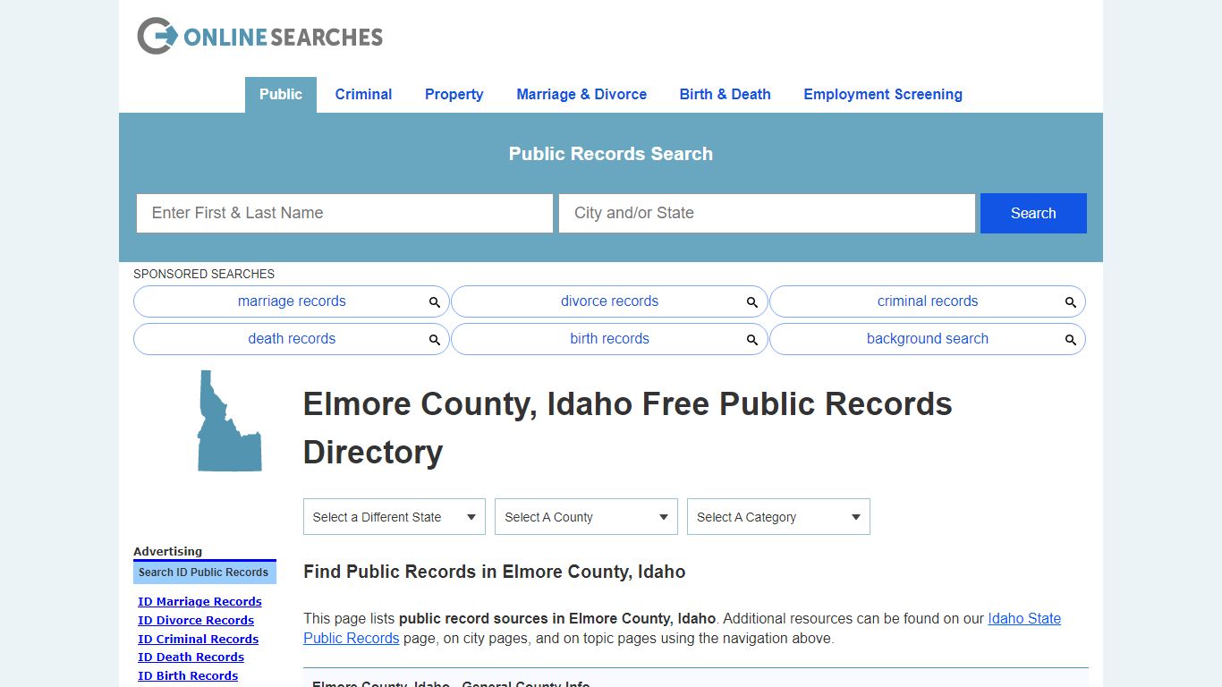 Elmore County, Idaho Public Records Directory - OnlineSearches.com
